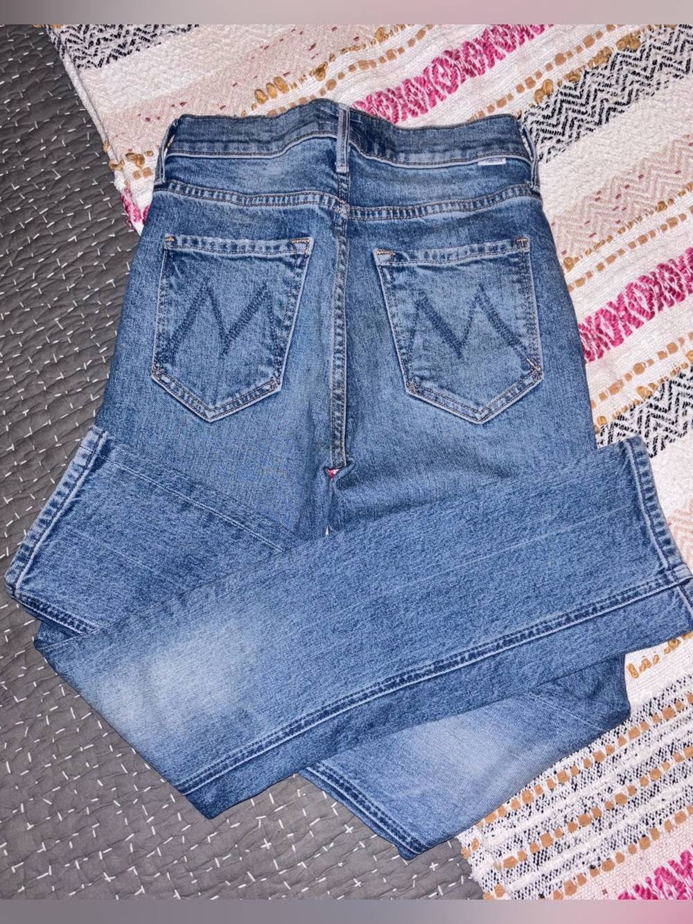 MOTHER Straight-Leg/ High Waisted Jeans in Medium Blue Wash